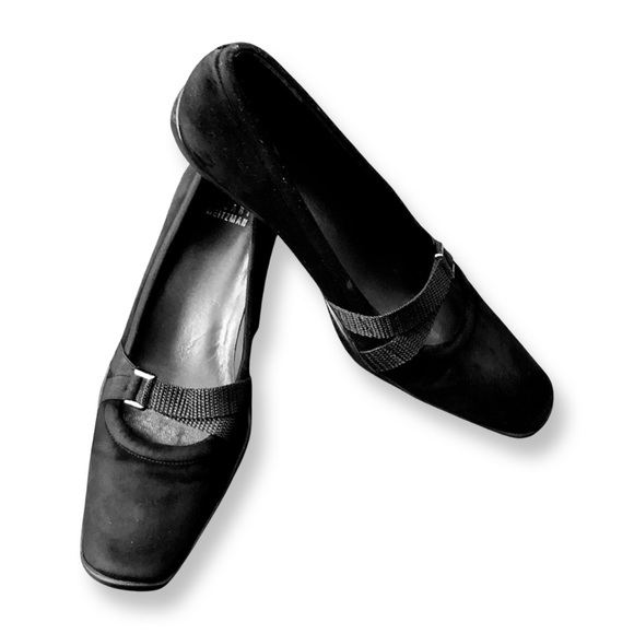00s Stuart Weitzman Black Suede Vintage Heels with Strap Detail - Picture 3 of 14